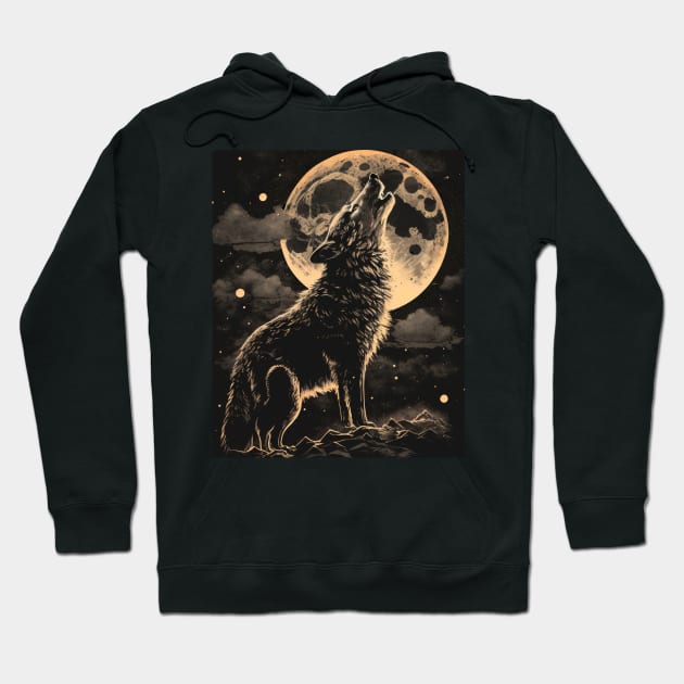 Howling Wolf At The Moon Vintage Wolf For Wolf Lovers Hoodie by RetroZin